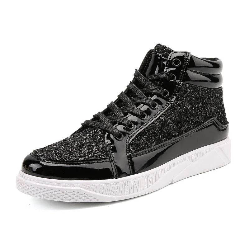 Fashion Men High Top Sneakers Male Ankle Boots Gold Luxury Glitter