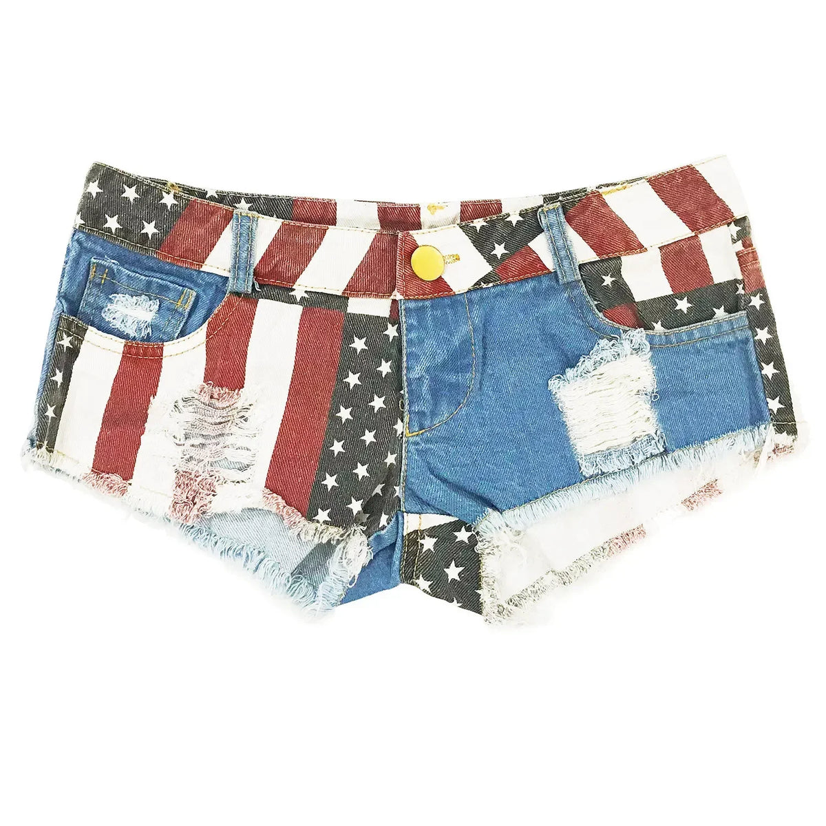 Women's Low-rise American Flag Print Ripped Denim Shorts Jeans Mini Hot Summer Style
