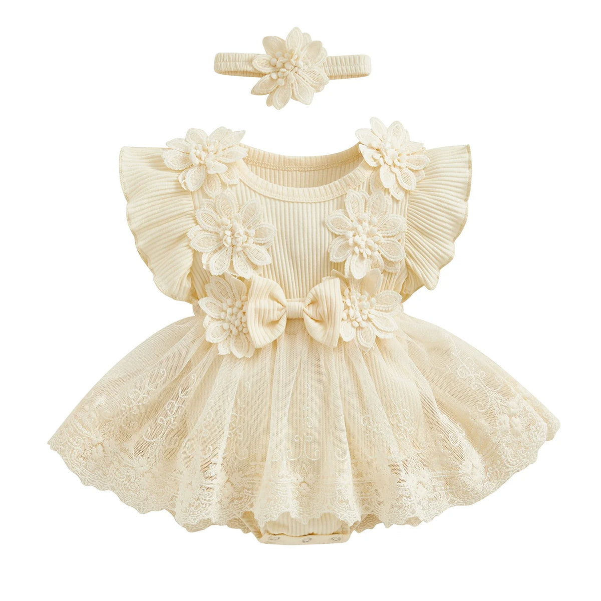 3D Flower Summer Baby Girls Romper Princess Mesh Newborn Clothes Lace