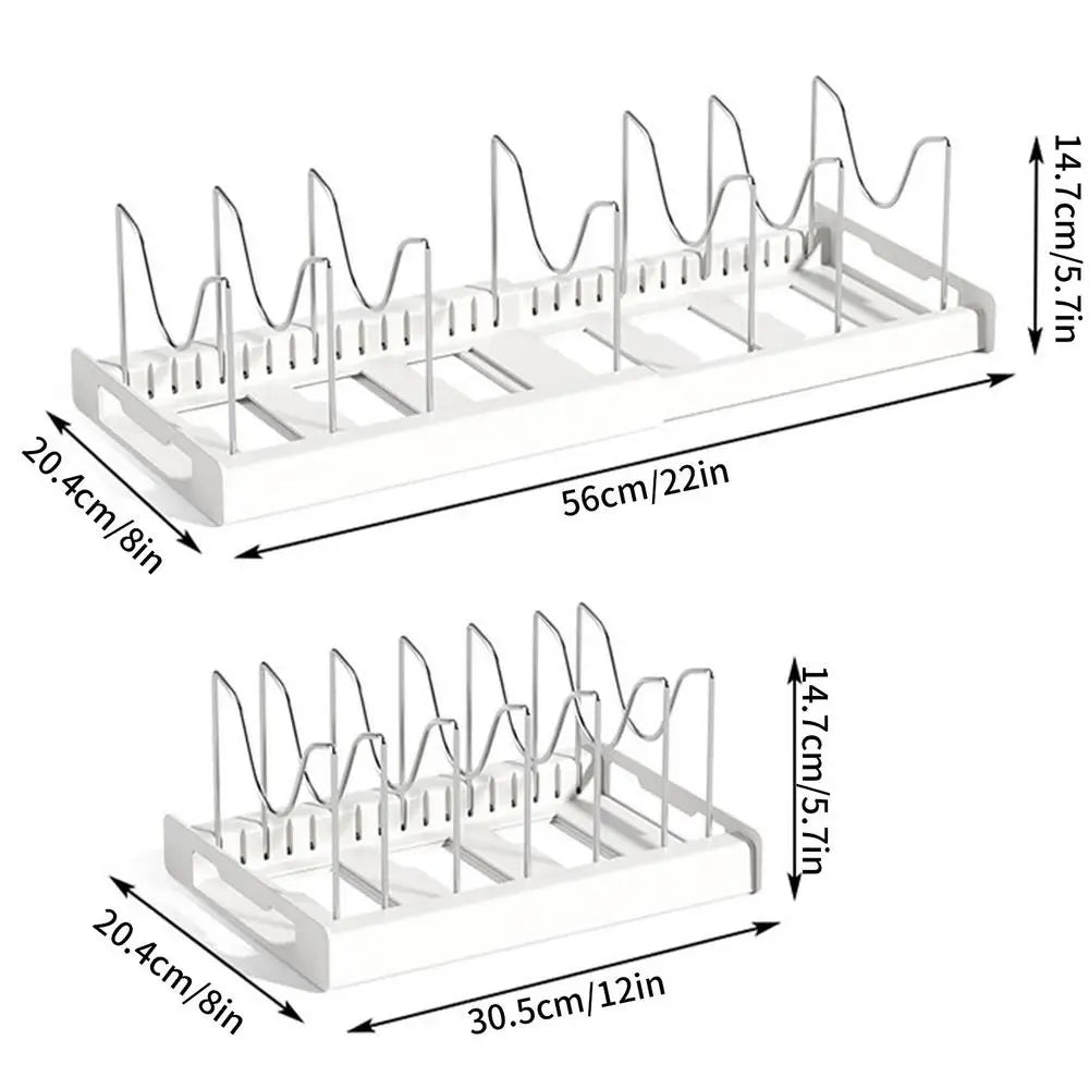 DecorBites™ Kitchen Organizer: Expandable Storage Rack for Cabinets with Drawer and Cutting Board Slot