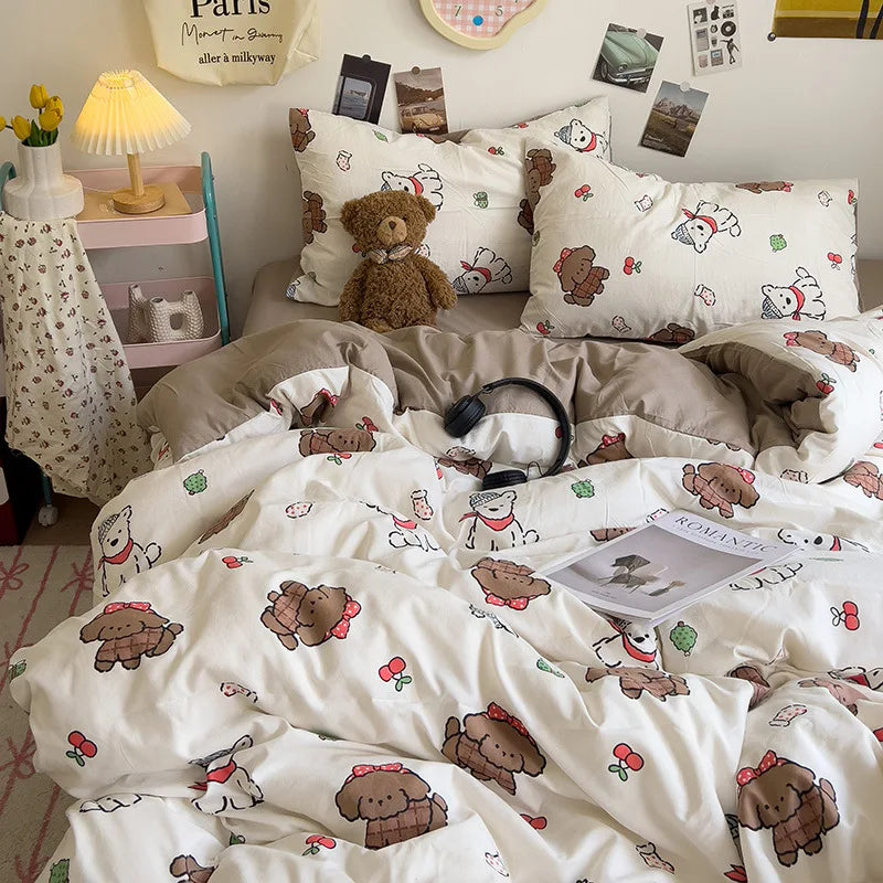 DecorBites™ Korean Floral Print Single Duvet Cover: Sweet Comfort, All Seasons, Skin-Friendly