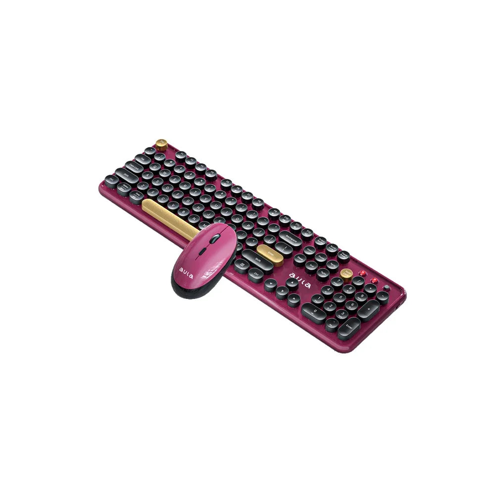 AULA AC306 Wireless Keyboard and Mouse Combo Retro Round Key Cap Full-size 104-key Laptop for Office Entertainment