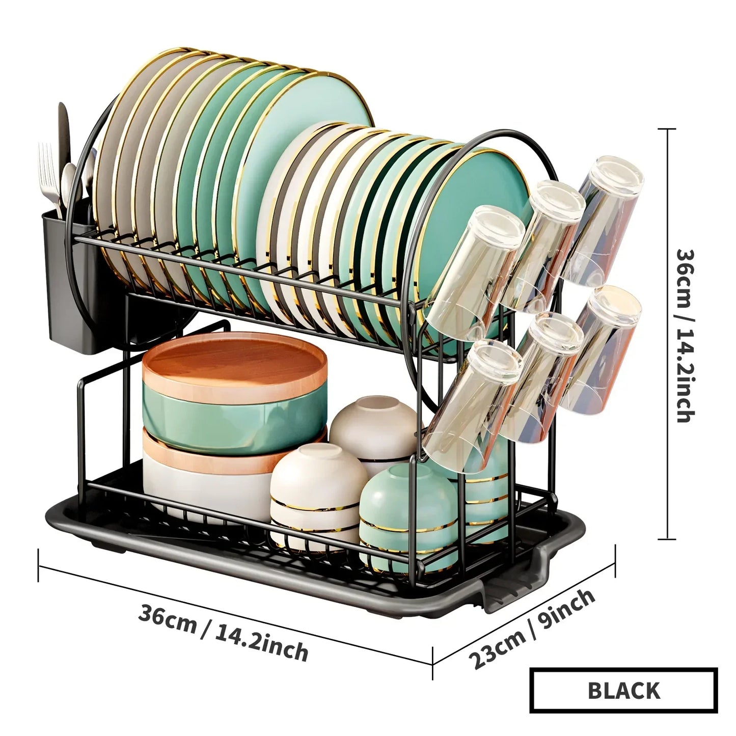 DecorBites™ Kitchen Organizer Rack with Drainboard for Dishes, Utensils, and Cups