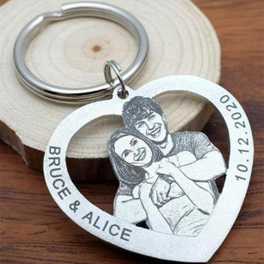 FLIPSTYLEZ LLC Gold-Plated Stainless Steel Custom Photo Engraved Keychain | Personalized Picture Heart Pendant Jewelry Memorial Gift