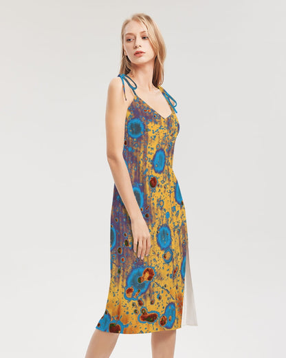 PEACOCK DESIGN BY FLIPSTYLEZ  Women's All-Over Print Tie Strap Split Dress
