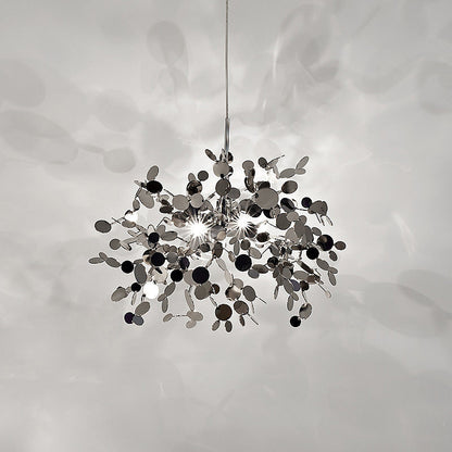 Nordic Minimalist Living Room Window Bar Tree Leaf Stainless Steel Chandelier