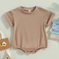Baby Boy Girl Solid Color Short Sleeve Bubble Romper Oversized T-Shirt
