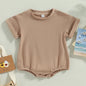 Baby Boy Girl Solid Color Short Sleeve Bubble Romper Oversized T-Shirt Bodysuit Top Summer Baby Jumpsuits Clothes
