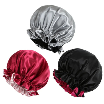 3pcs Reversible Elegant Satin Sleep Bonnets with Ruffled Design