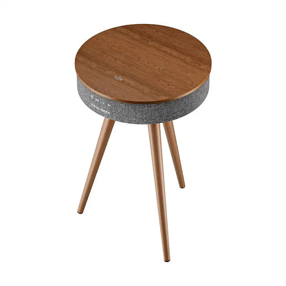 CoolGeek R1 Bluetooth Speaker Side Table with Wireless Charging, Natural Wood Smart Nightstand, 5.3 Bluetooth HiFi Stereo Sound,