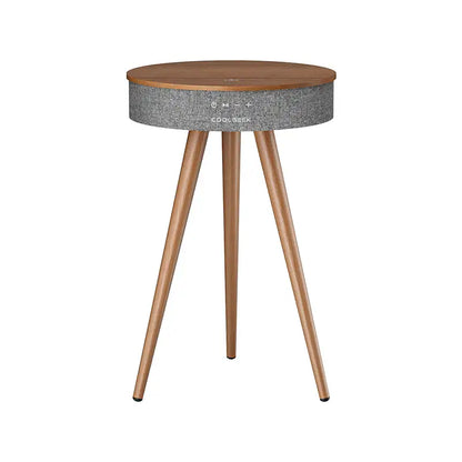 CoolGeek R1 Bluetooth Speaker Side Table with Wireless Charging, Natural Wood Smart Nightstand, 5.3 Bluetooth HiFi Stereo Sound,