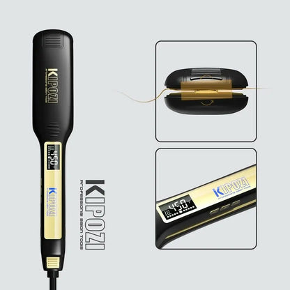 KIPOZI Professional Hair Straightener Titanium Flat Iron with Digital LCD Display Dual Voltage Instant Heating Curling Iron