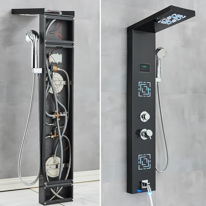 DecorBites™ LCD Black LED Rainfall Shower Panel with 5 Massage Jets Wall Mount