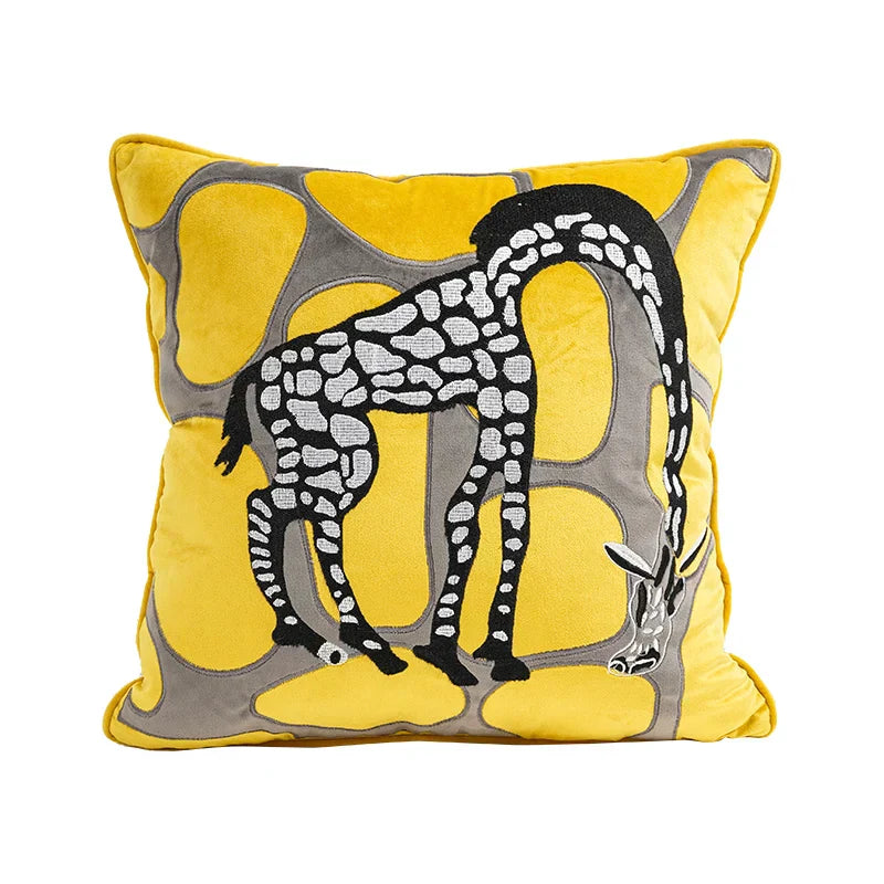 DecorBites™ Leather Patch Embroidery Cushion Cover: Modern Luxury Pillow Case for Sofa