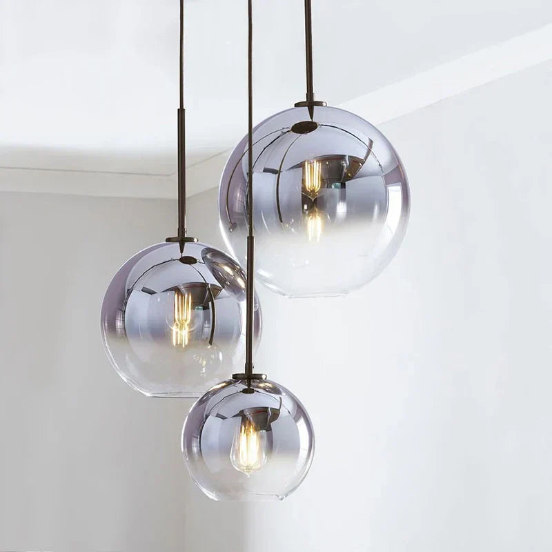 DecorBites™ Gradient Glass Ball Chandelier LED E27 Lamp for Hotel, Bar, and Bedroom