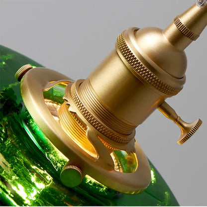 DecorBites™ Green Glass LED Chandelier: Minimalist Brass Hanging Lights