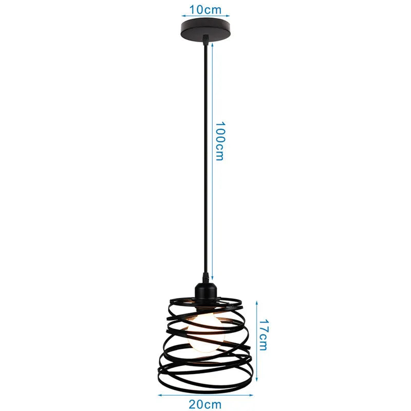 DecorBites™ Industrial Nordic Cage Pendant Light, Black Iron Retro Loft Hanging Lamp