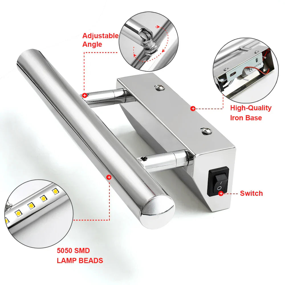 DecorBites™ LED Bathroom Wall Light Stainless Steel Makeup Mirror Lamp Fixtures