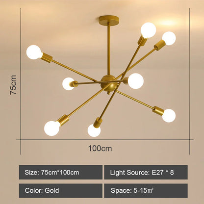 DecorBites™ LED Ceiling Chandelier: Modern & Industrial Sputnik Style for Living Room & Bedroom