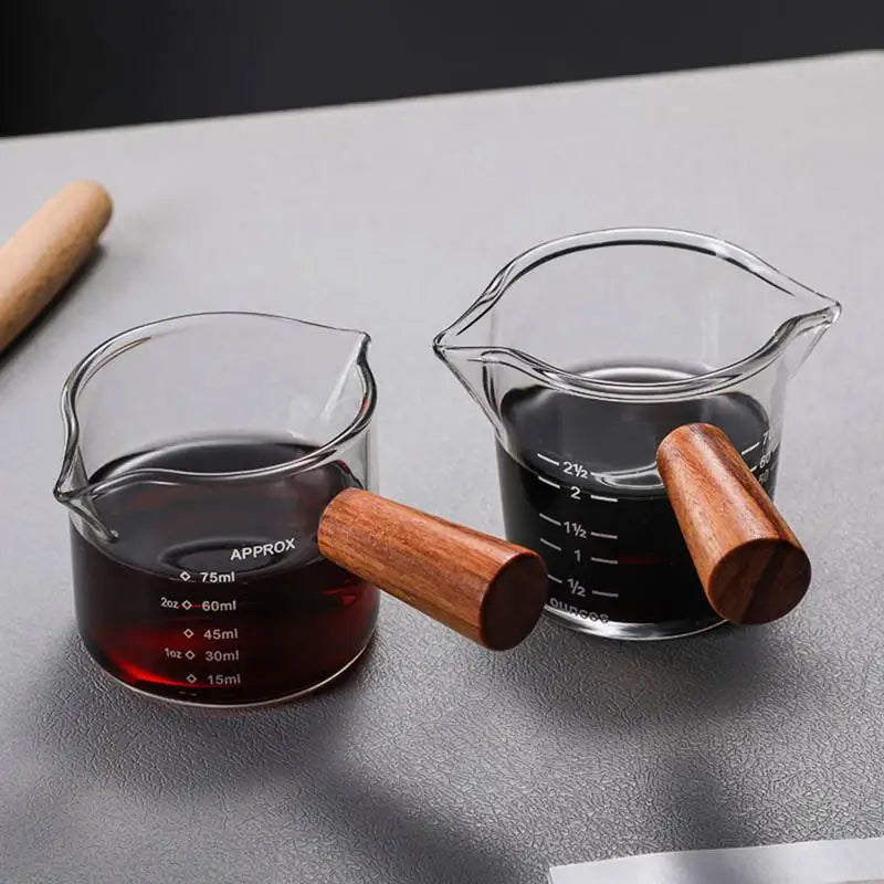 DecorBites™ Glass Espresso Milk Jug With Handle: Heat-resisting, Double/Single Mouth, Glass Scale Measure Mugs