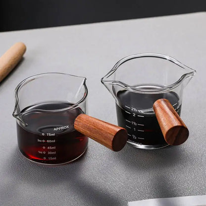 DecorBites™ Glass Espresso Milk Jug With Handle: Heat-resisting, Double/Single Mouth, Glass Scale Measure Mugs