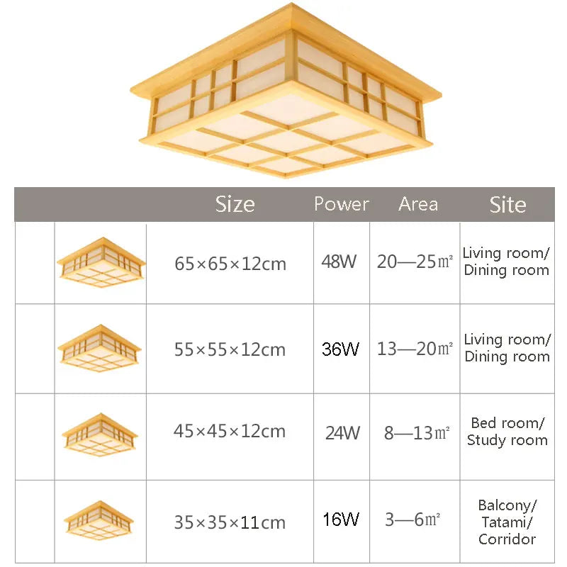 DecorBites™ Japanese Tatami Wood Ceiling Light LED, Dining Bedroom Study Room Lighting