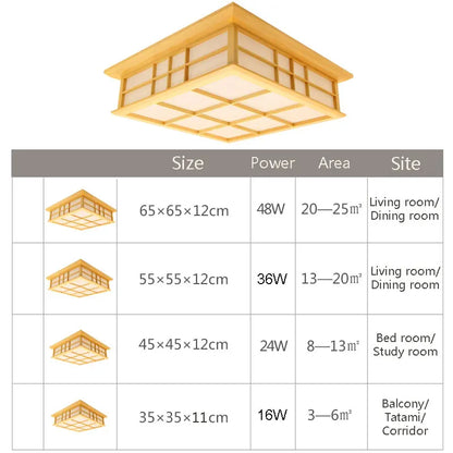 DecorBites™ Japanese Tatami Wood Ceiling Light LED, Dining Bedroom Study Room Lighting