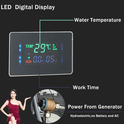 DecorBites™ LCD Black LED Rainfall Shower Panel with 5 Massage Jets Wall Mount