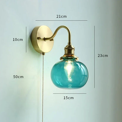 DecorBites™ Glass Copper LED Wall Lights with Pull Chain Switch for Home Bedroom Bathroom Mirror