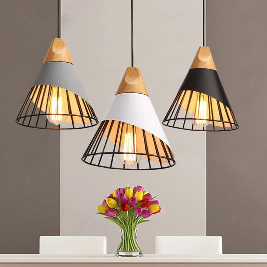 DecorBites™ Industrial Loft Wood Pendant Light, Nordic Iron Hanging Lamp for Kitchen, Bedroom, Dining Room