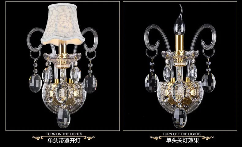 DecorBites™ K9 Crystal Gold Wall Lamp with LED Bulbs & Lampshades, Luxury Bedside Light