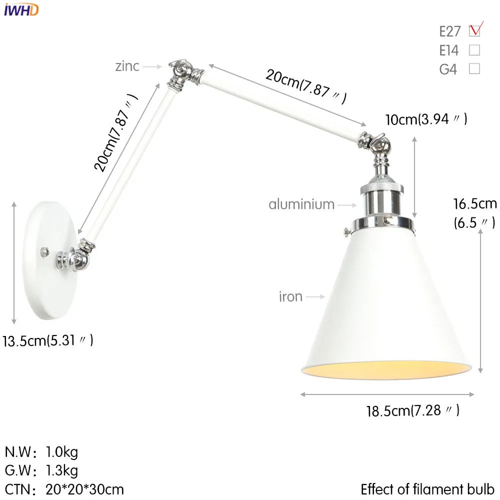 DecorBites™ Industrial Retro LED Wall Sconce Adjustable Loft Style Edison Wall Lights Fixtures
