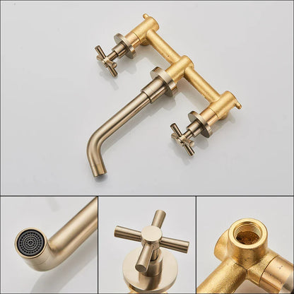 DecorBites™ Golden Dual Handle Wall Mounted Basin Faucet