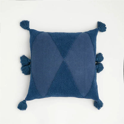 DecorBites™ Knitted Tassel Cushion Cover Blue Mustard Yellow Ivory 45cm*45cm Sok Case