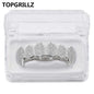 TOPGRILLZ New Fit Silver Plated CZ Micro Pave Top & Bottom GRILL SET Rhodium Teeth Grills Vampire Tooth Grillz