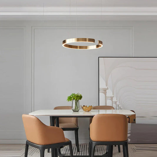 DecorBites™ LED Chandelier: Round Rings Pattern, Gold, Modern Design for Living, Dining, Bedroom, Kitchen.
