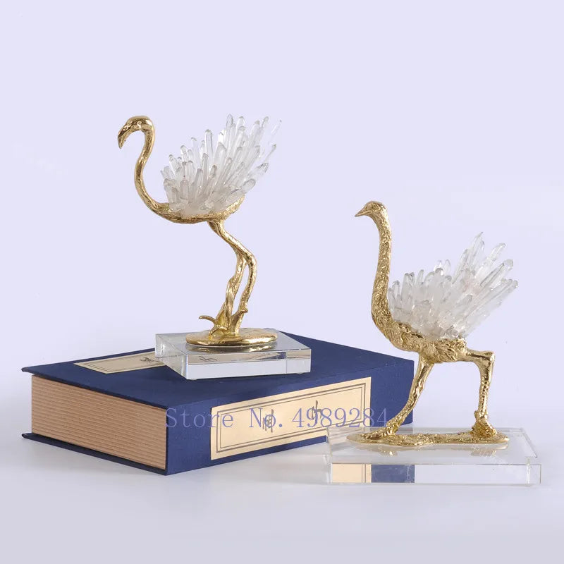 DecorBites™ Golden Crane Copper Crystal Handmade Home Decor Craft