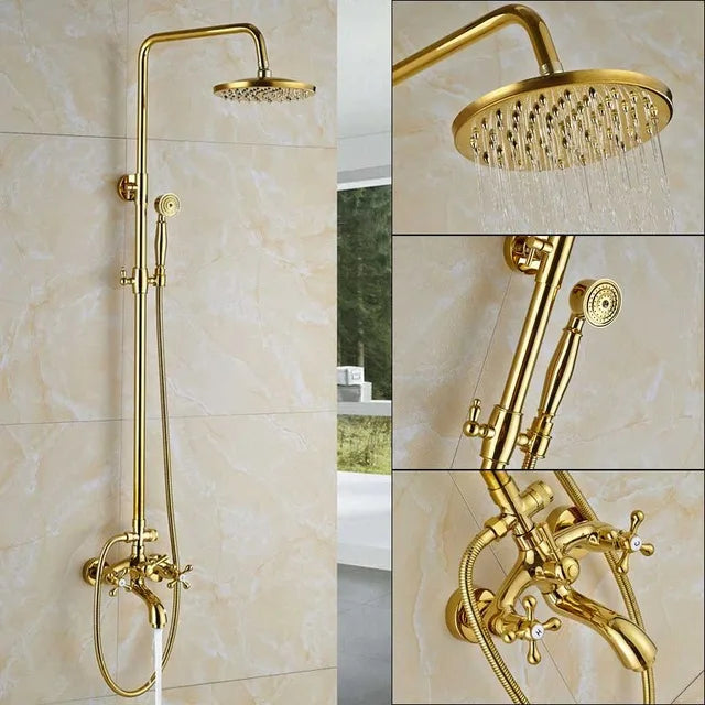 DecorBites™ Golden Shower Faucet Set with 8" Rainfall Shower, Wall Mounted Hand Shower