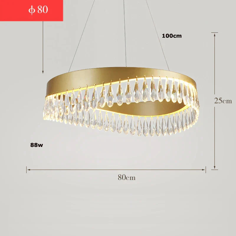 DecorBites™ Golden Crystal Stainless Steel Chandelier for Dining Room
