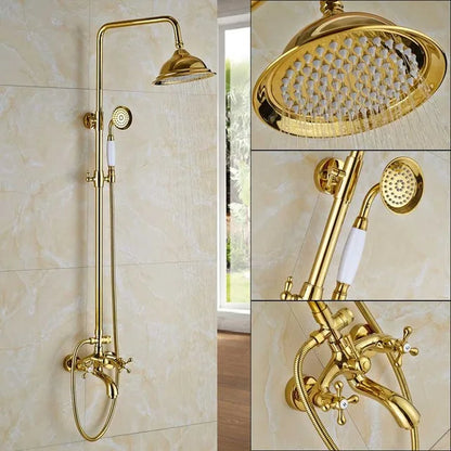 DecorBites™ Golden Shower Faucet Set with 8" Rainfall Shower, Wall Mounted Hand Shower