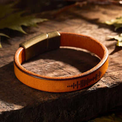 Custom Engraved Music Code PU Leather Bracelet with Strong Magnetic Clasp