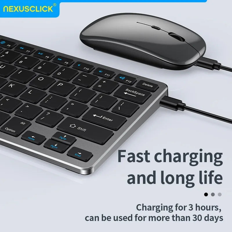 NexusClick Wireless Ergonomic Keyboard Mouse Combo - Rechargeable Mini Multimedia Set for PC, Laptop, MacBook