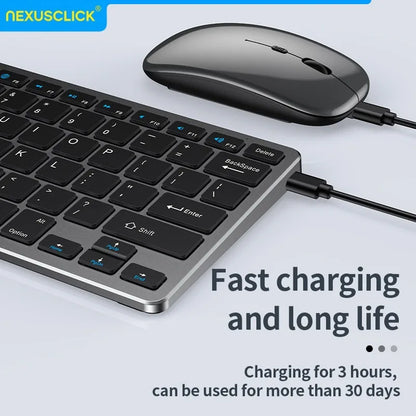 NexusClick Wireless Ergonomic Keyboard Mouse Combo - Rechargeable Mini Multimedia Set for PC, Laptop, MacBook