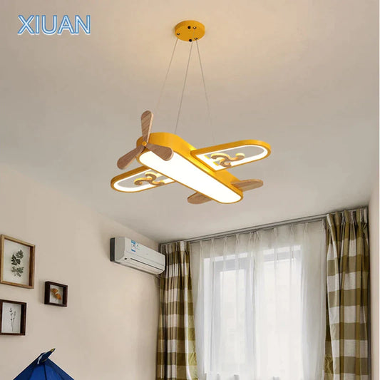 DecorBites™ Kids Airplane Pendant Lights Wood Metal Sconces Nursery School LED