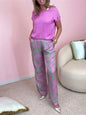 Casual O Neck Short Sleeved T Shirt Printed Trousers 2 Piece Spring