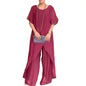Women Two Piece Sets Pant Set Irregularity Round Neck Full Sleeve Tops Shirt Solid Splice Casual Loose Wide Leg Long Pants