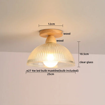 DecorBites™ Green Glass LED Ceiling Lamp Nordic Wood Copper Ceiling Lights