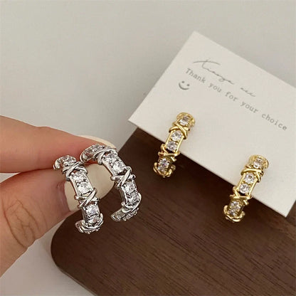 Vintage CC Design Stud Earrings for Women Korean Fashion X Cross Zircon Earring Engagement Jewelry Gifts Wholesale