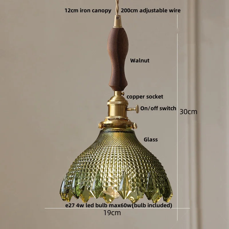 DecorBites™ Green Glass LED Pendant Light | Nordic Modern Copper Knob Switch Hanging Fixture