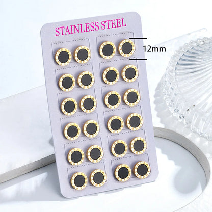 12 Pairs Pack Stainless Steel Round Shape Cubic Zircon Roman Numeral